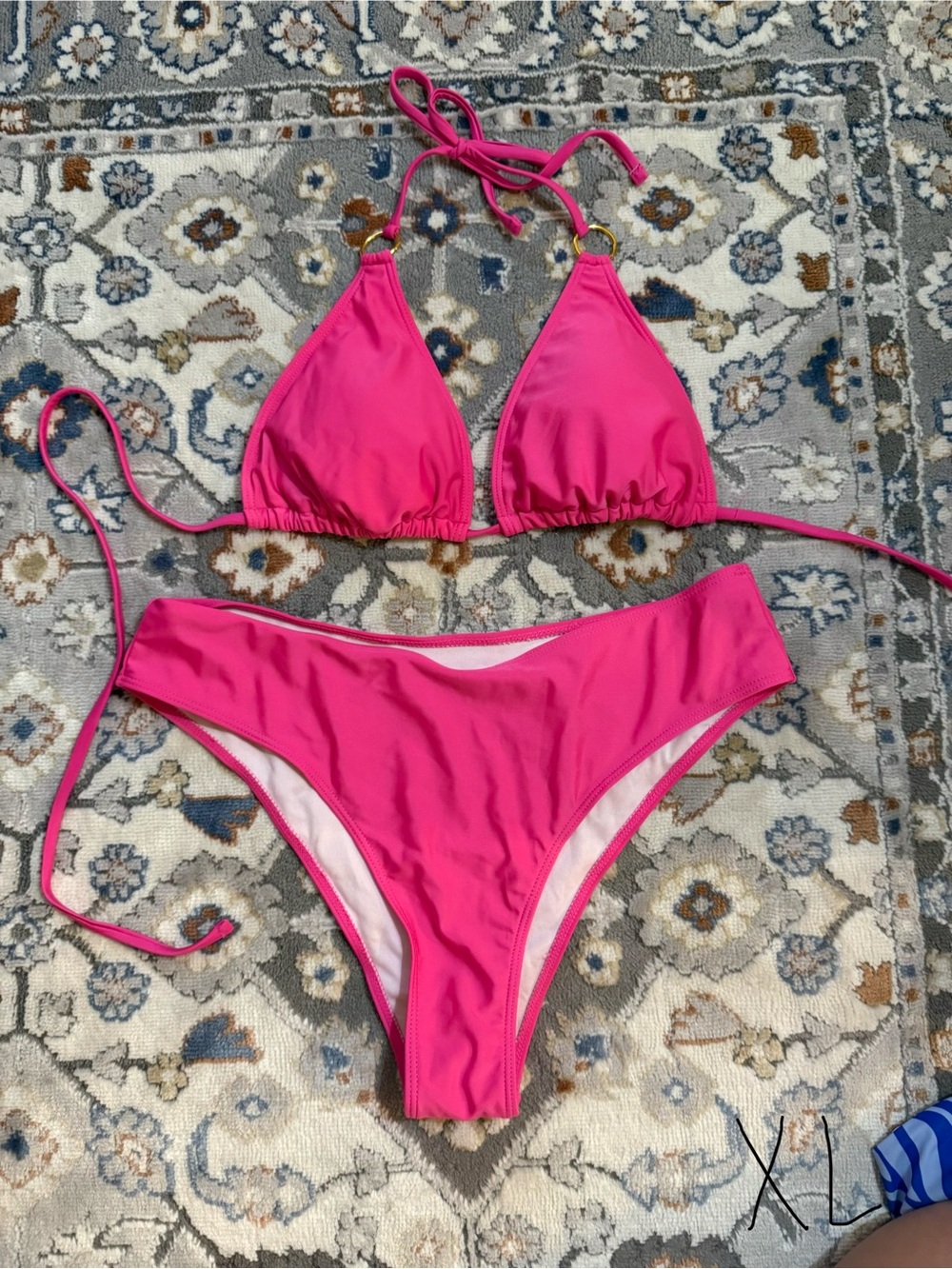 Women's Hot Pink Triangle Bikini Set - Classic Two-Piece Swimwear
